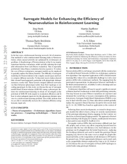 Surrogate Models for Enhancing the Efficiency of Neuroevolution in
  Reinforcement Learning