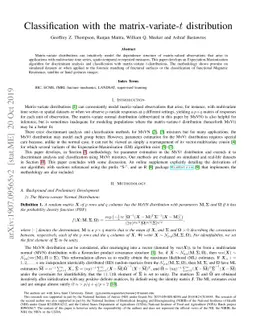 Classification with the matrix-variate-$t$ distribution