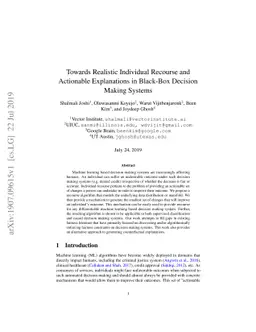 Towards Realistic Individual Recourse and Actionable Explanations in
  Black-Box Decision Making Systems