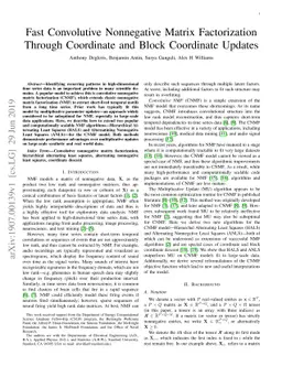 Fast Convolutive Nonnegative Matrix Factorization Through Coordinate and
  Block Coordinate Updates