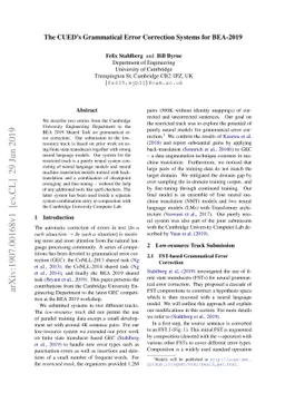 The CUED's Grammatical Error Correction Systems for BEA-2019