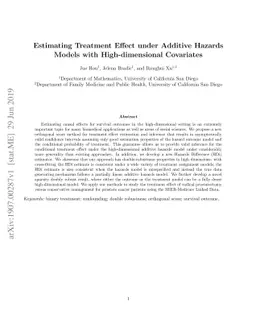 Estimating Treatment Effect under Additive Hazards Models with
  High-dimensional Covariates