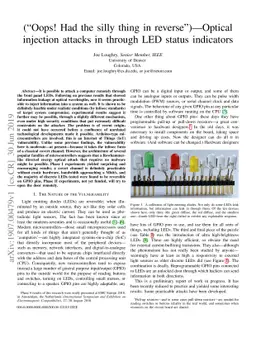 ("Oops! Had the silly thing in reverse")---Optical injection attacks in
  through LED status indicators
