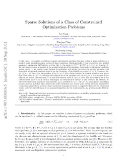 Sparse Solutions of a Class of Constrained Optimization Problems