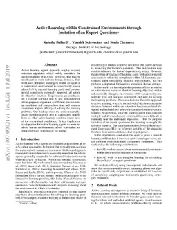 Active Learning within Constrained Environments through Imitation of an
  Expert Questioner