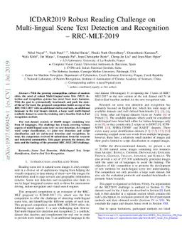 ICDAR2019 Robust Reading Challenge on Multi-lingual Scene Text Detection
  and Recognition -- RRC-MLT-2019