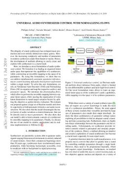 Universal audio synthesizer control with normalizing flows