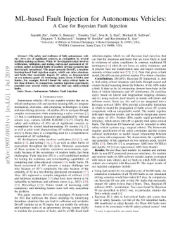 ML-based Fault Injection for Autonomous Vehicles: A Case for Bayesian
  Fault Injection