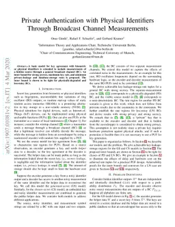 Private Authentication with Physical Identifiers Through Broadcast
  Channel Measurements