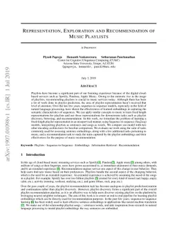 Representation, Exploration and Recommendation of Music Playlists