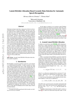 Latent Dirichlet Allocation Based Acoustic Data Selection for Automatic
  Speech Recognition