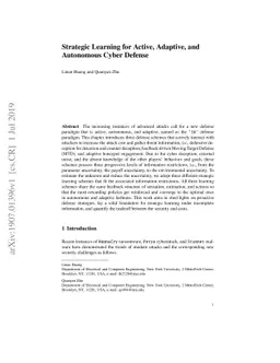 Strategic Learning for Active, Adaptive, and Autonomous Cyber Defense