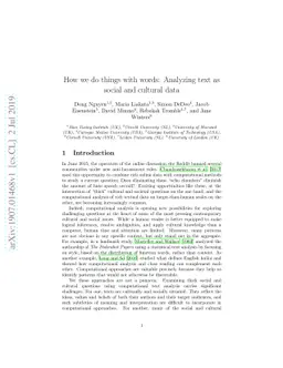 How we do things with words: Analyzing text as social and cultural data