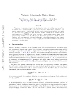 Variance Reduction for Matrix Games