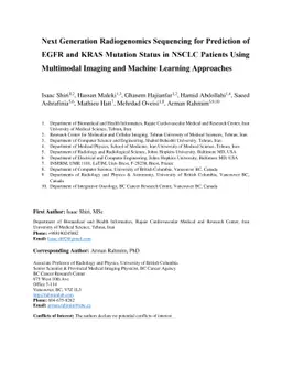 Next Generation Radiogenomics Sequencing for Prediction of EGFR and KRAS
  Mutation Status in NSCLC Patients Using Multimodal Imaging and Machine
  Learning Approaches