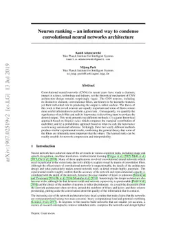 Neuron ranking -- an informed way to condense convolutional neural
  networks architecture
