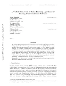 A Unified Framework of Online Learning Algorithms for Training Recurrent
  Neural Networks