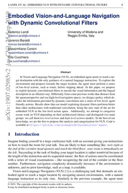 Embodied Vision-and-Language Navigation with Dynamic Convolutional
  Filters