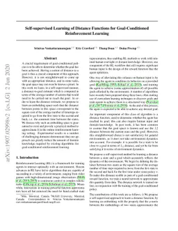 Self-supervised Learning of Distance Functions for Goal-Conditioned
  Reinforcement Learning