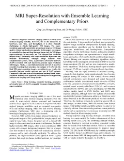 MRI Super-Resolution with Ensemble Learning and Complementary Priors