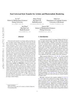 Fast Universal Style Transfer for Artistic and Photorealistic Rendering