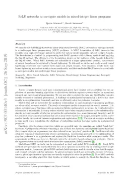 ReLU Networks as Surrogate Models in Mixed-Integer Linear Programs