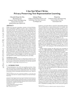 I Am Not What I Write: Privacy Preserving Text Representation Learning
