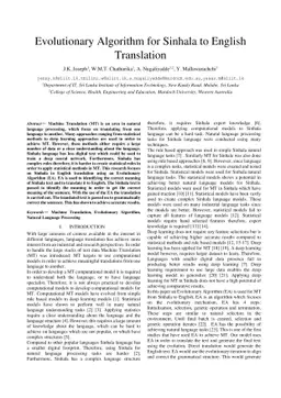 Evolutionary Algorithm for Sinhala to English Translation