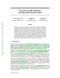 Fast and Provable ADMM for Learning with Generative Priors