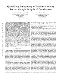 Quantifying Transparency of Machine Learning Systems through Analysis of
  Contributions