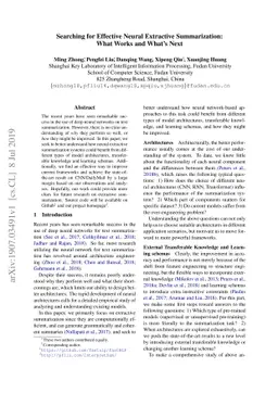 Searching for Effective Neural Extractive Summarization: What Works and
  What's Next