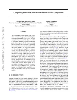 Comparing EM with GD in Mixture Models of Two Components