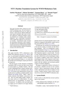 NTT's Machine Translation Systems for WMT19 Robustness Task