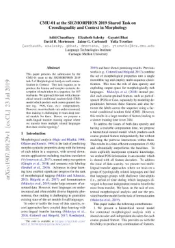 CMU-01 at the SIGMORPHON 2019 Shared Task on Crosslinguality and Context
  in Morphology