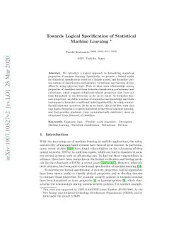 Towards Logical Specification of Statistical Machine Learning
