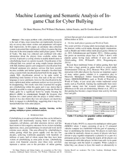 Machine learning and semantic analysis of in-game chat for cyberbullying