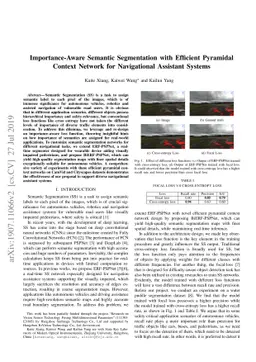 Importance-Aware Semantic Segmentation with Efficient Pyramidal Context
  Network for Navigational Assistant Systems
