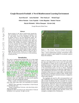 Google Research Football: A Novel Reinforcement Learning Environment
