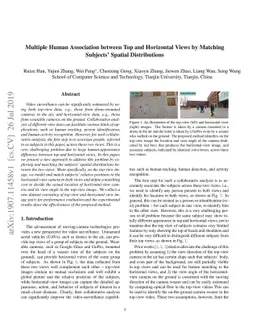 Multiple Human Association between Top and Horizontal Views by Matching
  Subjects' Spatial Distributions