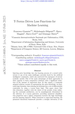 T-Norms Driven Loss Functions for Machine Learning