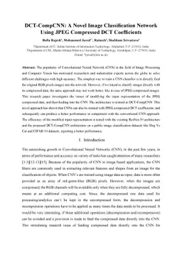 DCT-CompCNN: A Novel Image Classification Network Using JPEG Compressed
  DCT Coefficients