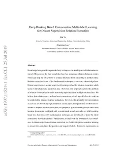 Deep Ranking Based Cost-sensitive Multi-label Learning for Distant
  Supervision Relation Extraction
