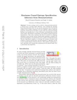 Maximum Causal Entropy Specification Inference from Demonstrations