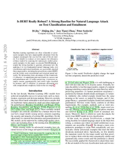 Is BERT Really Robust? A Strong Baseline for Natural Language Attack on
  Text Classification and Entailment