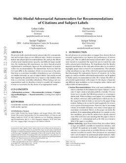 Multi-Modal Adversarial Autoencoders for Recommendations of Citations
  and Subject Labels