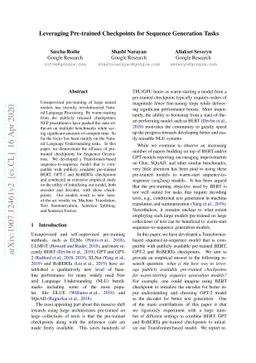 Leveraging Pre-trained Checkpoints for Sequence Generation Tasks