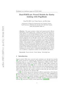 Dual-FOFE-net Neural Models for Entity Linking with PageRank
