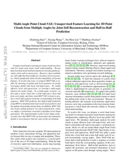 Multi-Angle Point Cloud-VAE: Unsupervised Feature Learning for 3D Point
  Clouds from Multiple Angles by Joint Self-Reconstruction and Half-to-Half
  Prediction