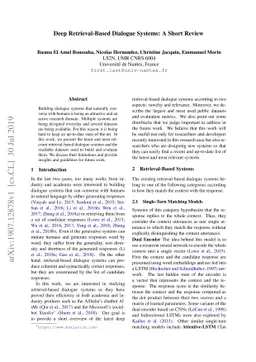 Deep Retrieval-Based Dialogue Systems: A Short Review