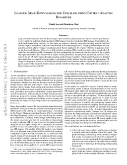 Learned Image Downscaling for Upscaling using Content Adaptive Resampler